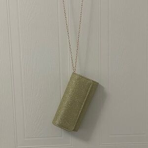 Gold Glitter Clutch with Chain Strap
